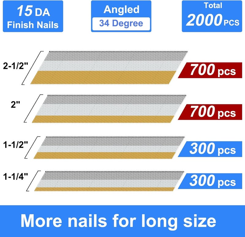 SimCos 15 Gauge 34-Degree DA Series Angled Finish Nails, Galvanized Assorted Size Project Pack for Pneumatic, Electric Angled Finish Nailer or Nail Gun (Assorted sizes-2) - Image 2